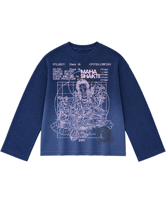 Blue Ombré Waffle Knit Oversized Full-Sleeve Front Design