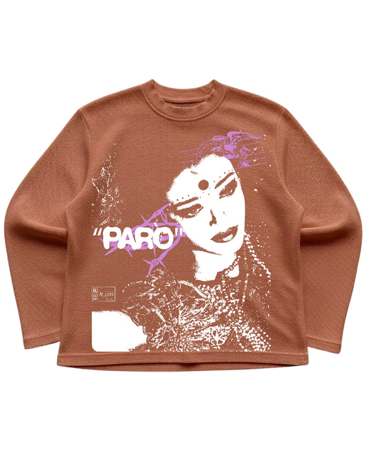 Brown waffle knit oversized full-sleeve Front Design